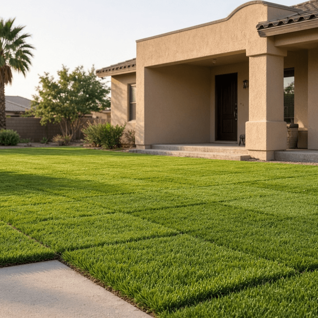 Fresh sod installation in a front yard